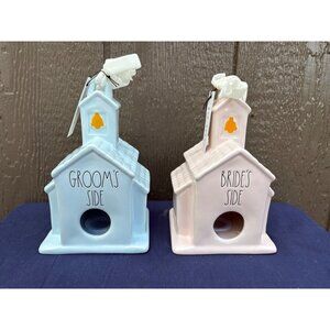 Rae Dunn Grooms Side & Brides Side Ceramic Wedding Church Birdhouse